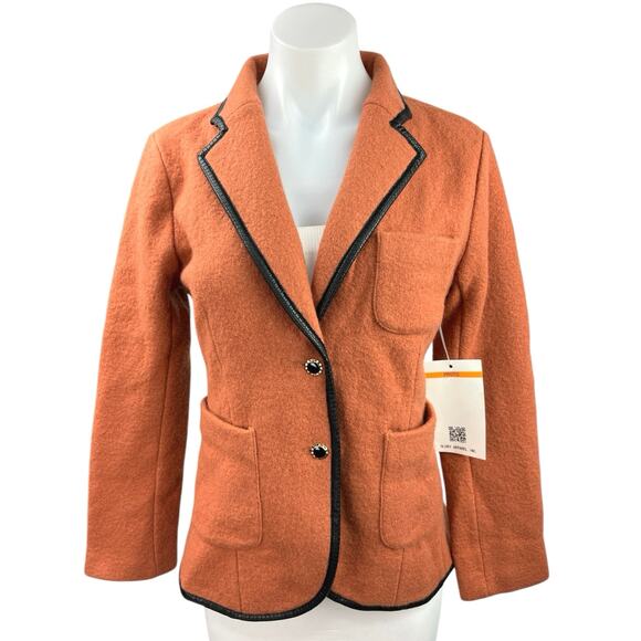 NEW Argent Orange Merino Wool Pocket Two Button Notch Blazer Coat Jacket Size S - Picture 1 of 4